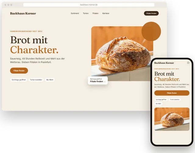 Beispiel-Website für eine Bäckerei mit Filialfinder und Tortenbestellung