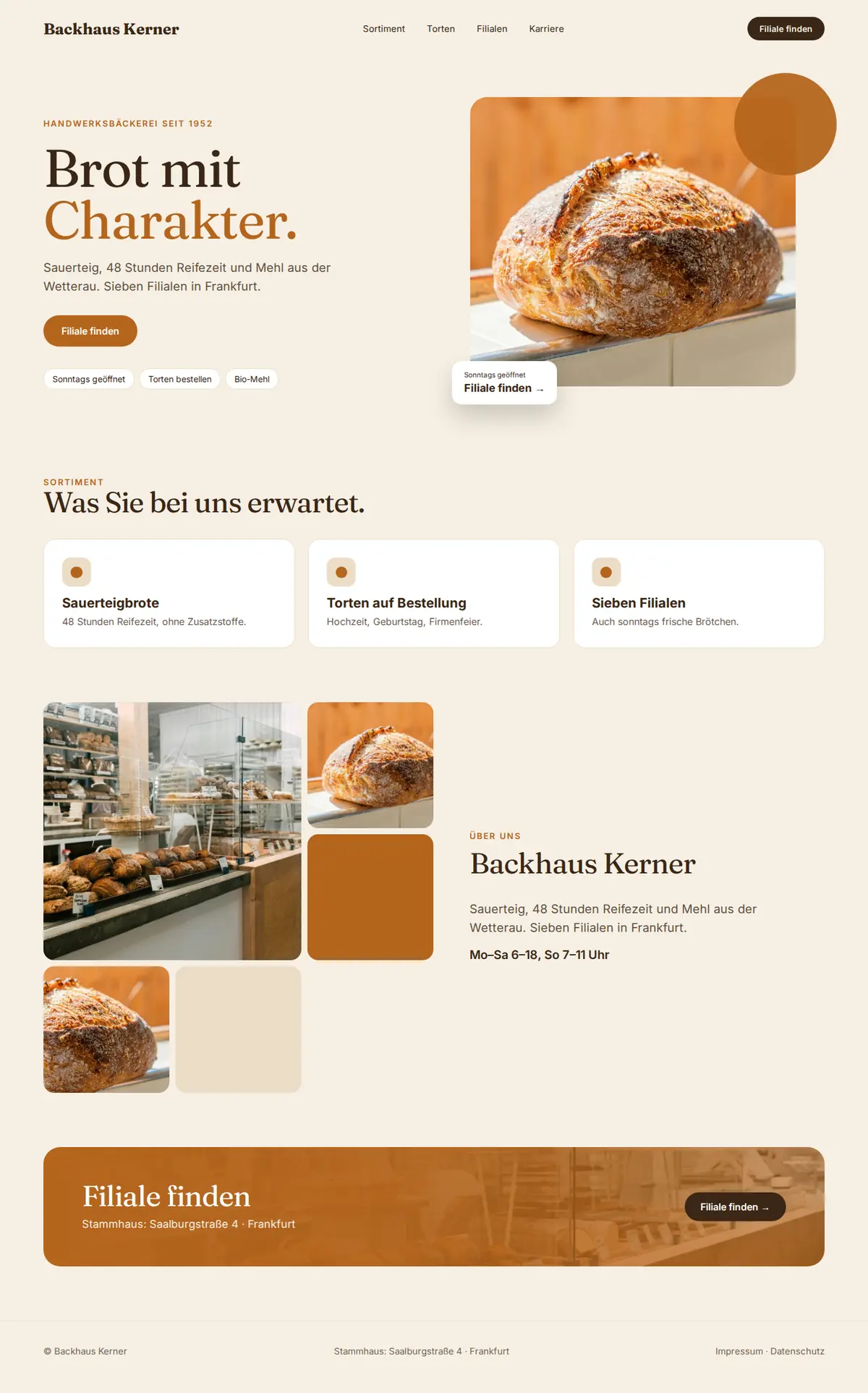 Komplette Beispiel-Website für Bäckereien auf dem Desktop: Backhaus Kerner