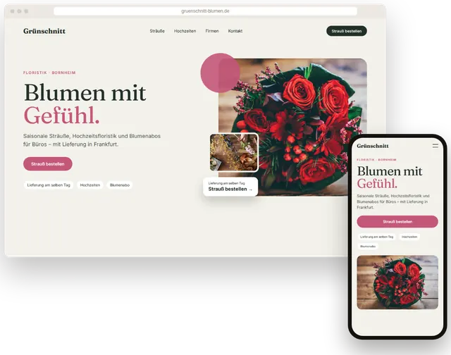 Beispiel-Website für einen Blumenladen mit Strauß-Bestellung