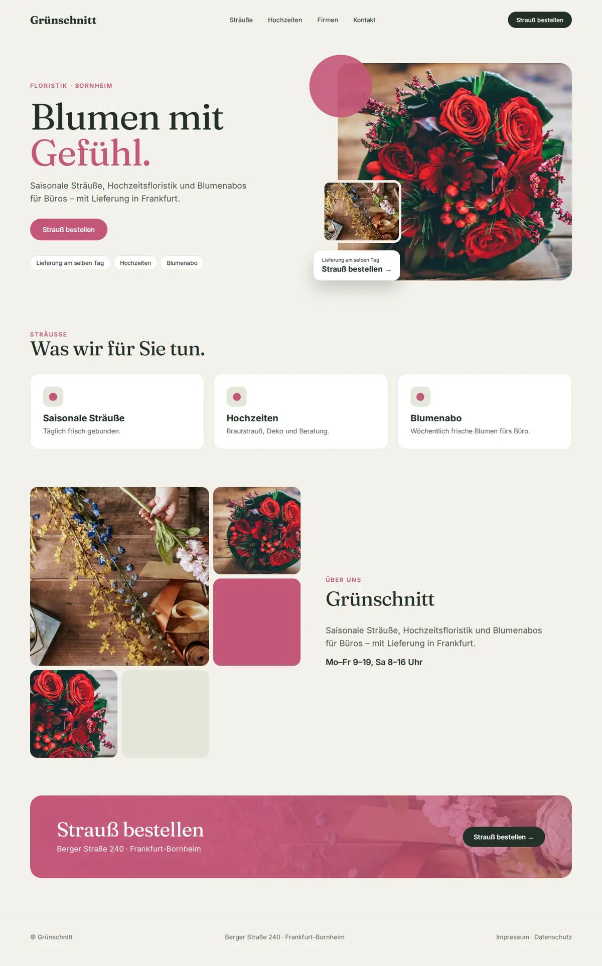 Komplette Beispiel-Website für Blumenläden und Floristen auf dem Desktop: Grünschnitt