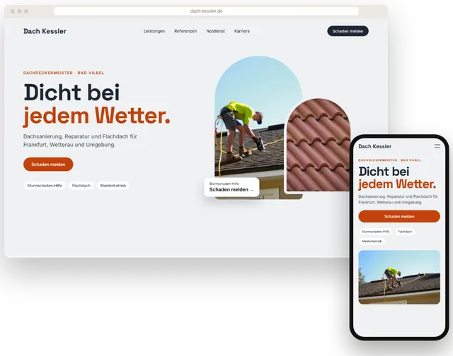 Beispiel-Website für einen Dachdeckerbetrieb mit Notdienst