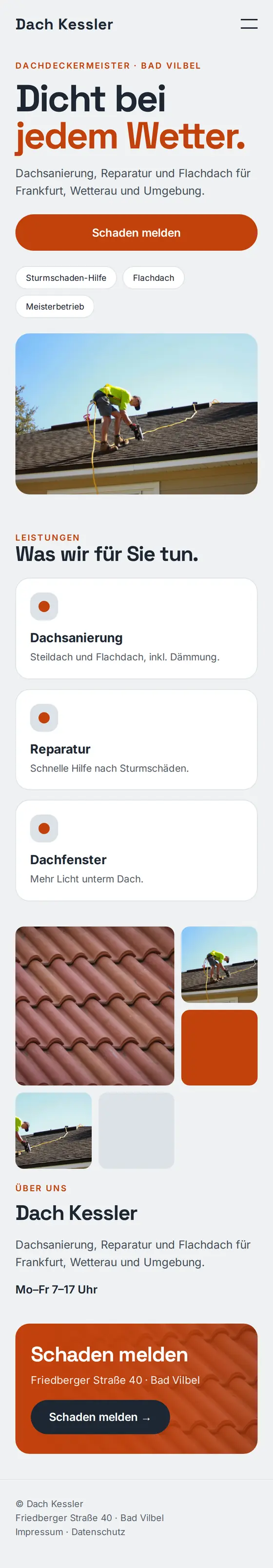Mobile Ansicht der Beispiel-Website für Dachdeckerbetriebe