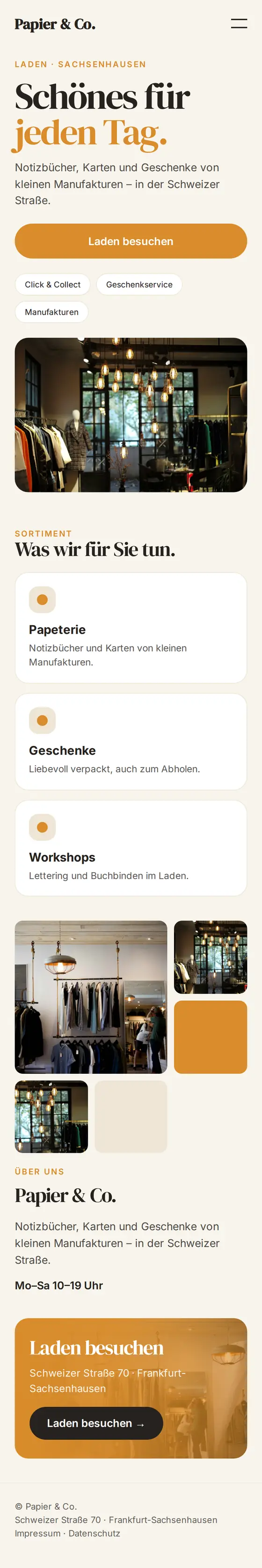 Mobile Ansicht der Beispiel-Website für Läden und Einzelhändler