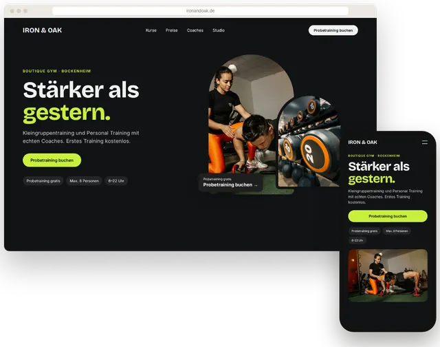 Beispiel-Website für ein Fitnessstudio mit Kursplan und Probetraining-Buchung