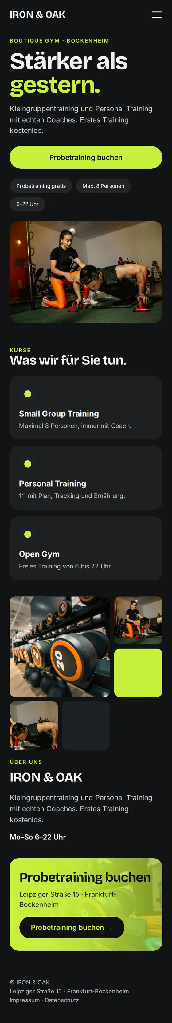 Mobile Ansicht der Beispiel-Website für Fitnessstudios und Personal Trainer