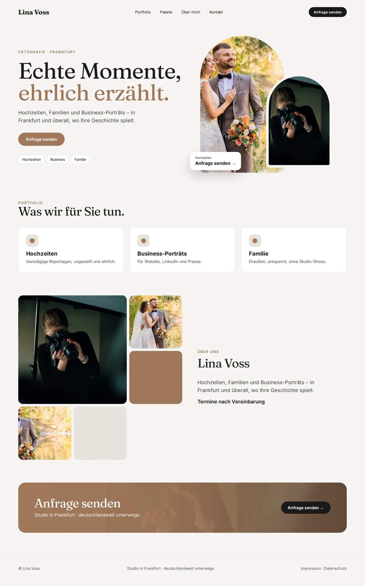 Komplette Beispiel-Website für Fotografinnen und Fotografen auf dem Desktop: Lina Voss