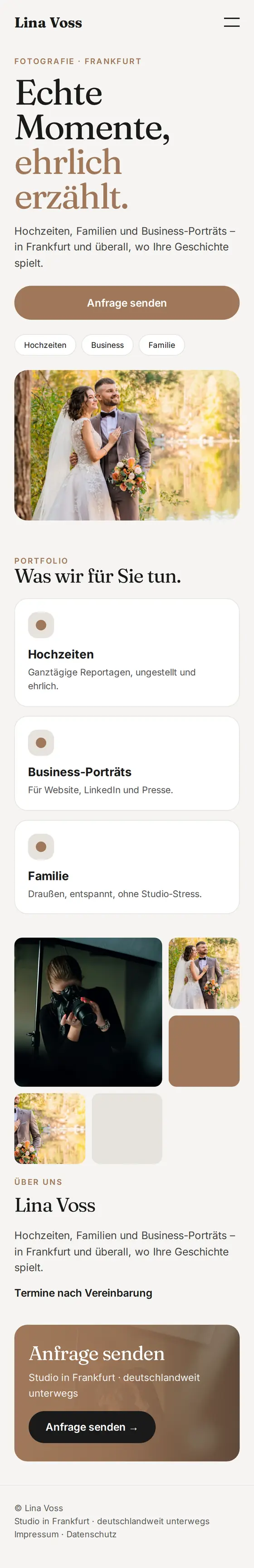 Mobile Ansicht der Beispiel-Website für Fotografinnen und Fotografen