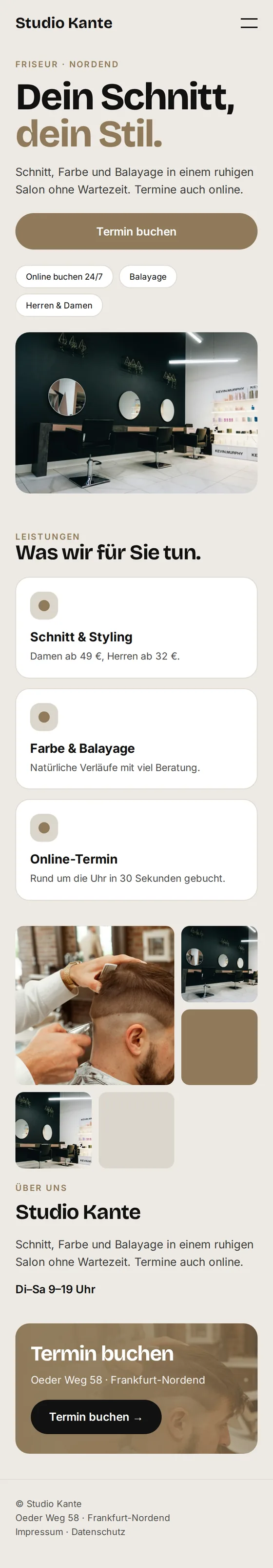 Mobile Ansicht der Beispiel-Website für Friseursalons