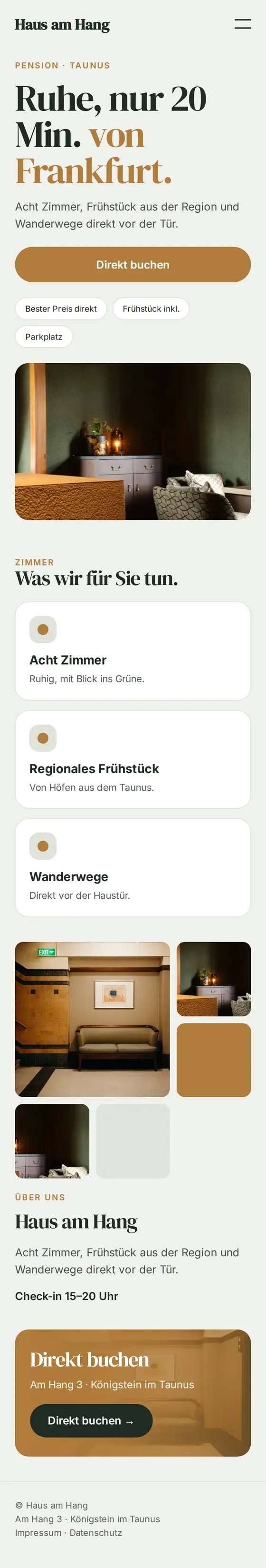 Mobile Ansicht der Beispiel-Website für Hotels, Pensionen und Ferienwohnungen