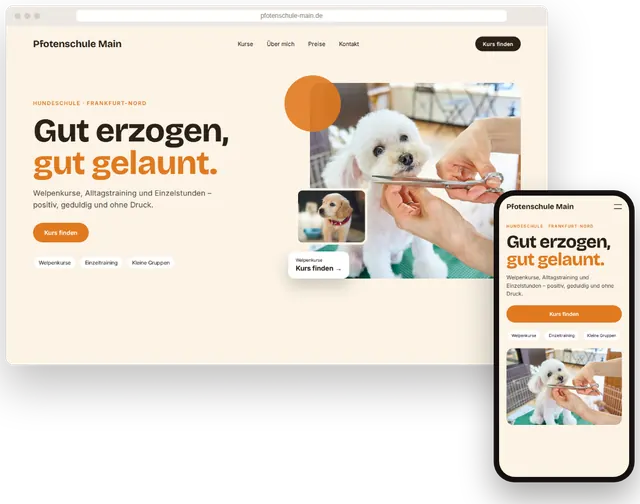 Beispiel-Website für eine Hundeschule mit Kursübersicht