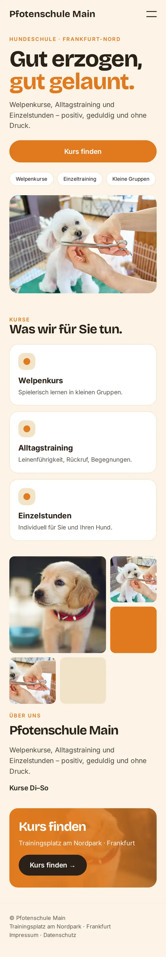 Mobile Ansicht der Beispiel-Website für Hundeschulen und Hundesalons