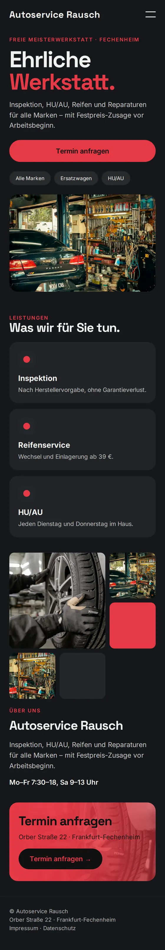 Mobile Ansicht der Beispiel-Website für Kfz-Werkstätten