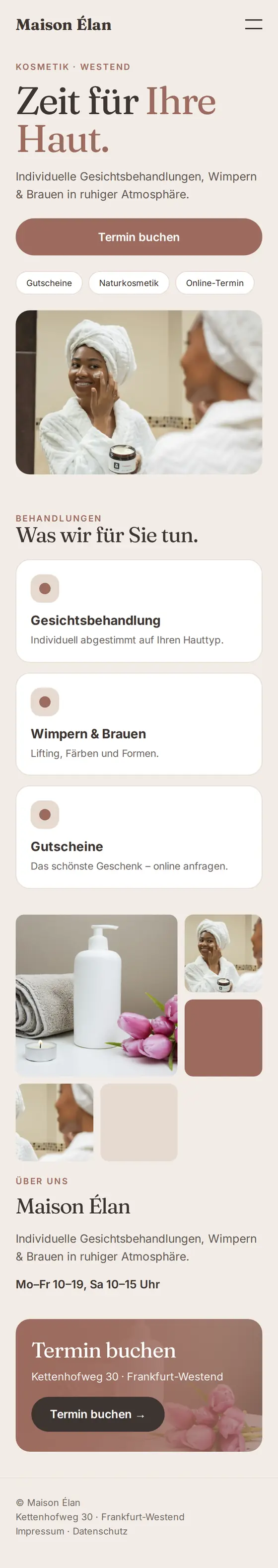 Mobile Ansicht der Beispiel-Website für Kosmetikstudios