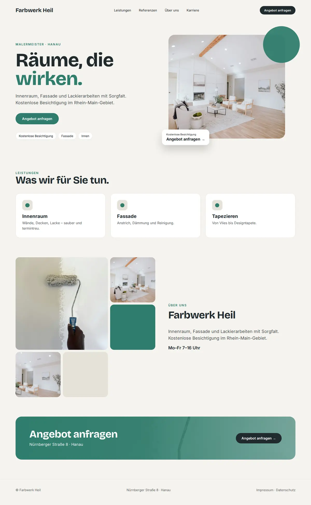 Komplette Beispiel-Website für Malerbetriebe auf dem Desktop: Farbwerk Heil