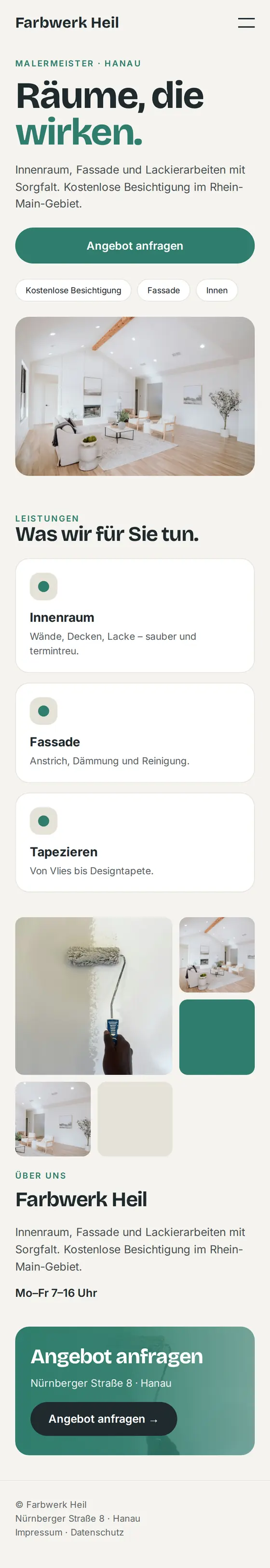 Mobile Ansicht der Beispiel-Website für Malerbetriebe