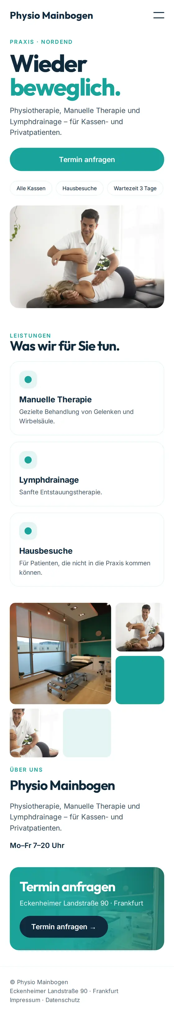 Mobile Ansicht der Beispiel-Website für Physiotherapie-Praxen