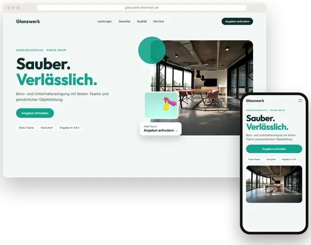 Beispiel-Website für eine Reinigungsfirma mit Angebotsrechner-Anfrage