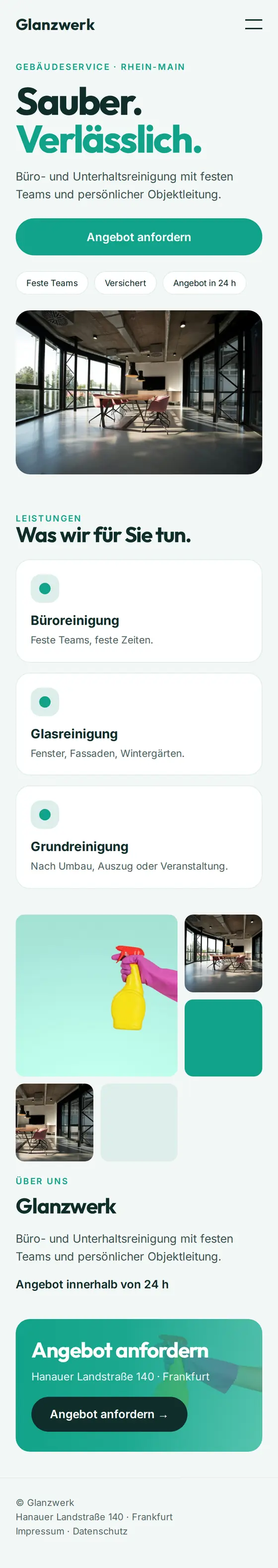Mobile Ansicht der Beispiel-Website für Reinigungsfirmen