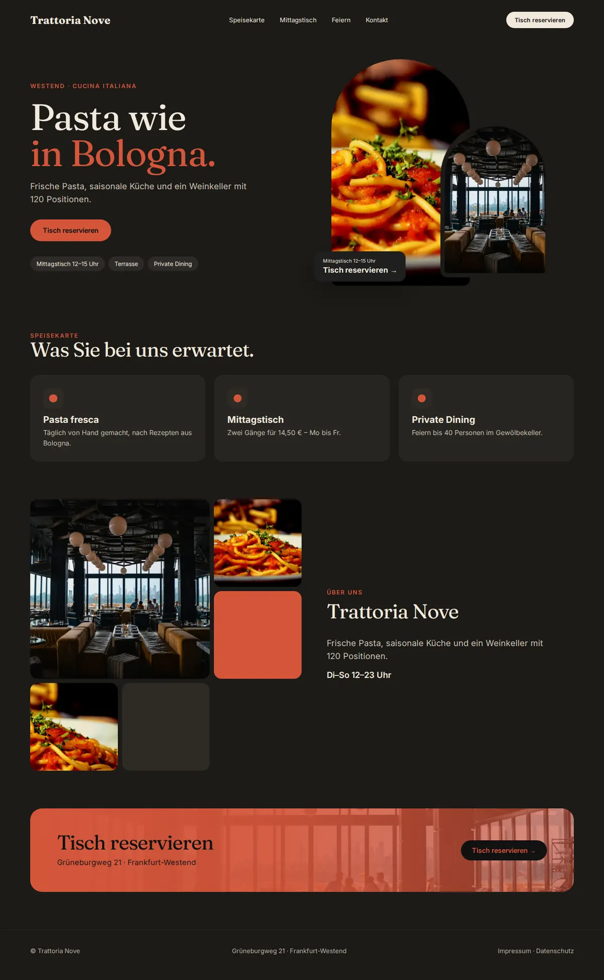 Komplette Beispiel-Website eines Restaurants auf dem Desktop
