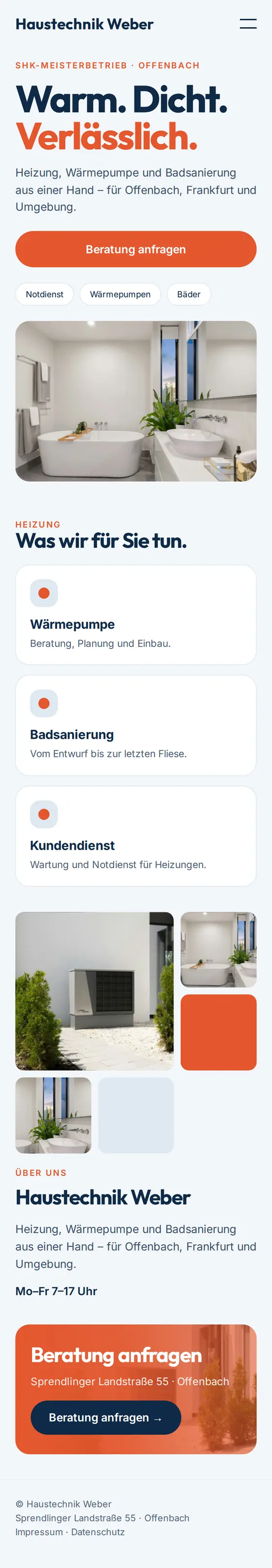 Mobile Ansicht der Beispiel-Website für SHK-Betriebe