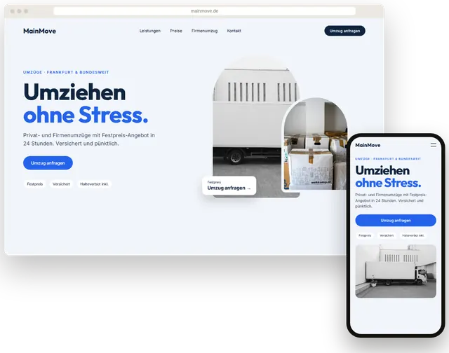 Beispiel-Website für ein Umzugsunternehmen mit Umzugsanfrage