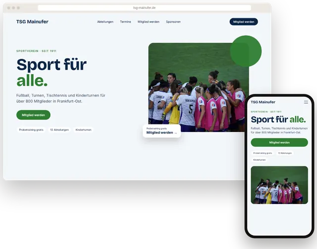 Beispiel-Website für einen Sportverein mit Trainingszeiten und Mitgliedschaft
