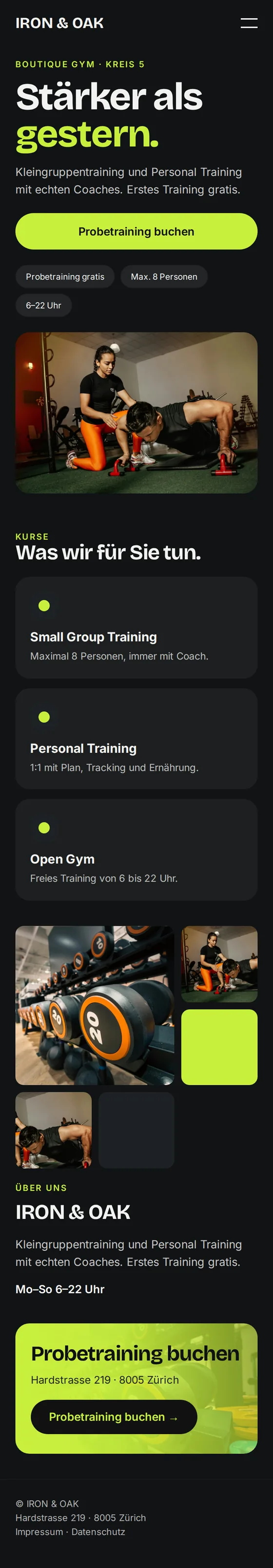 Mobile Ansicht der Beispiel-Website für Fitnesscenter und Personal Trainer