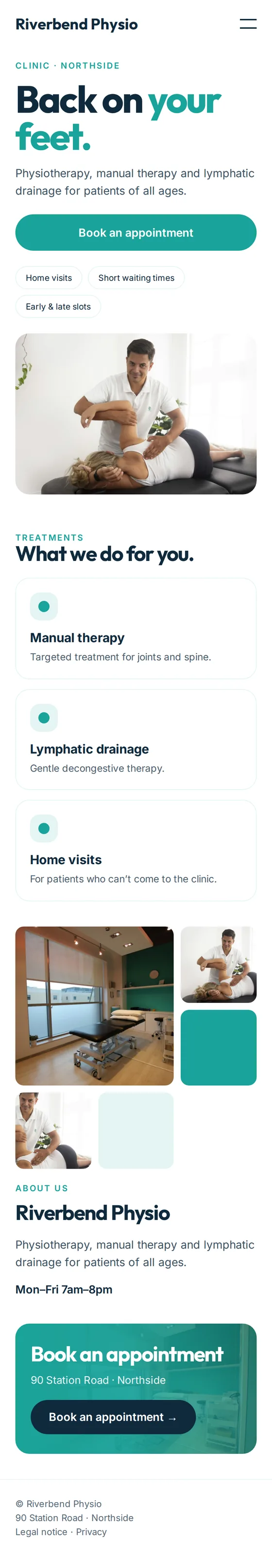 Mobile view of the example website for physiotherapy practices