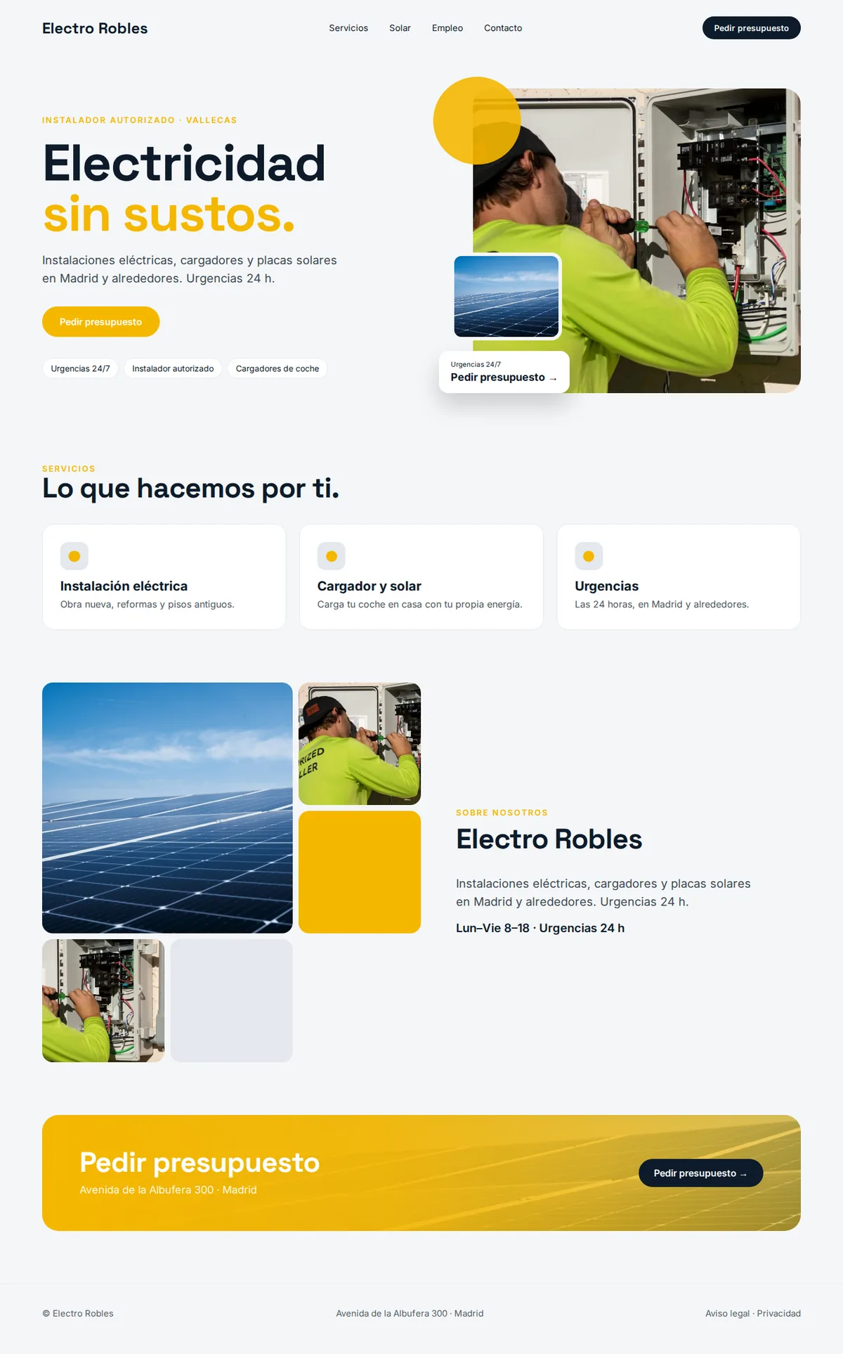 Página web de ejemplo completa para electricistas en ordenador: Electro Robles