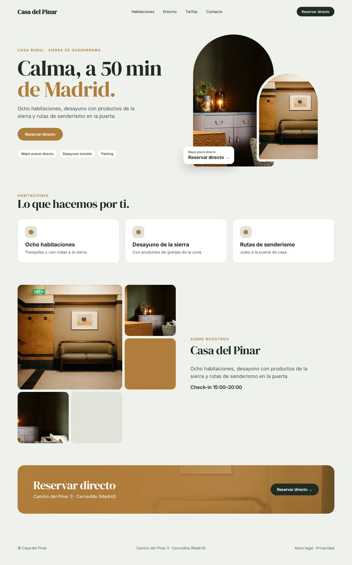 Página web de ejemplo completa para hoteles, hostales y casas rurales en ordenador: Casa del Pinar