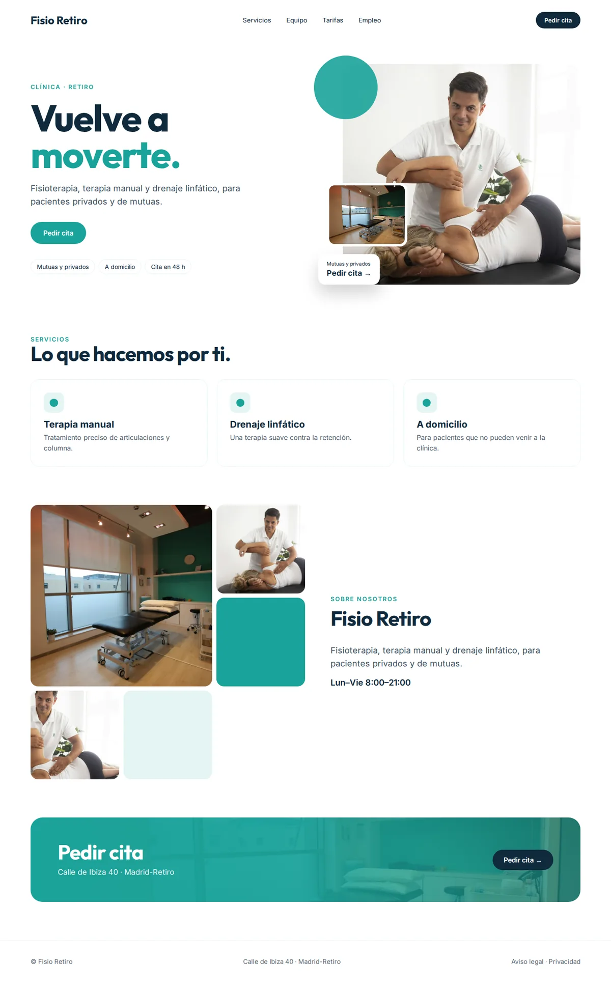 Página web de ejemplo completa para clínicas de fisioterapia en ordenador: Fisio Retiro