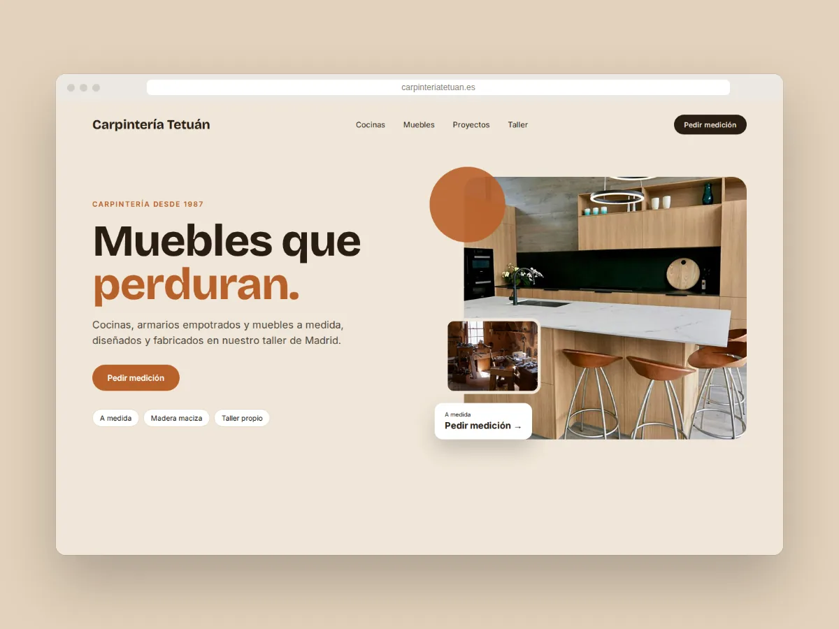 Diseño de página web para el taller Carpintería Tetuán con cocinas y muebles a medida