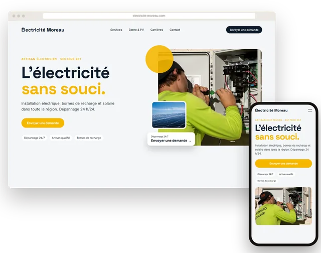 Exemple de site Web pour un électricien avec formulaire de soumission et numéro d’urgence
