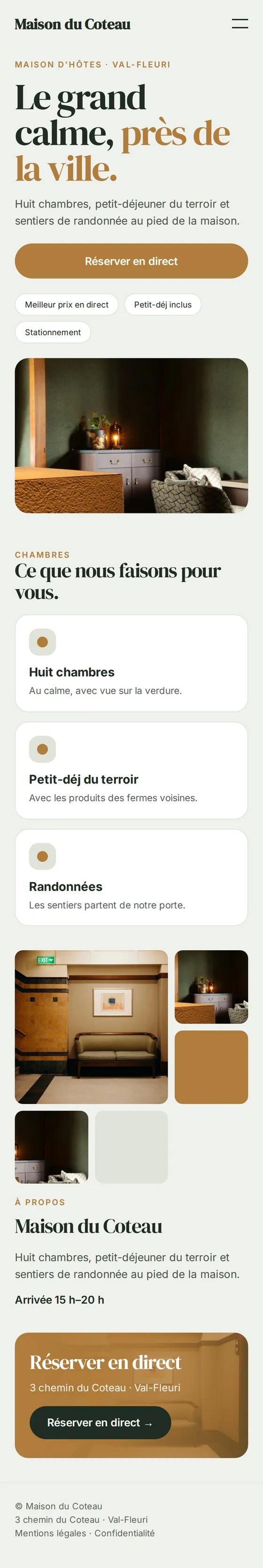 Version mobile de l’exemple de site internet pour les hôtels, auberges et chambres d’hôtes