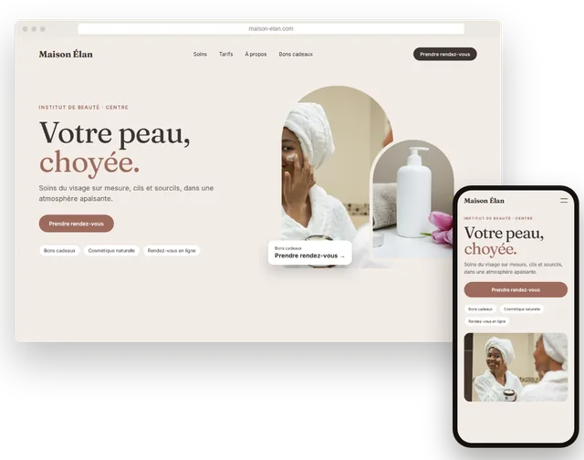 Exemple de site Web pour un salon d’esthétique avec soins et rendez-vous en ligne