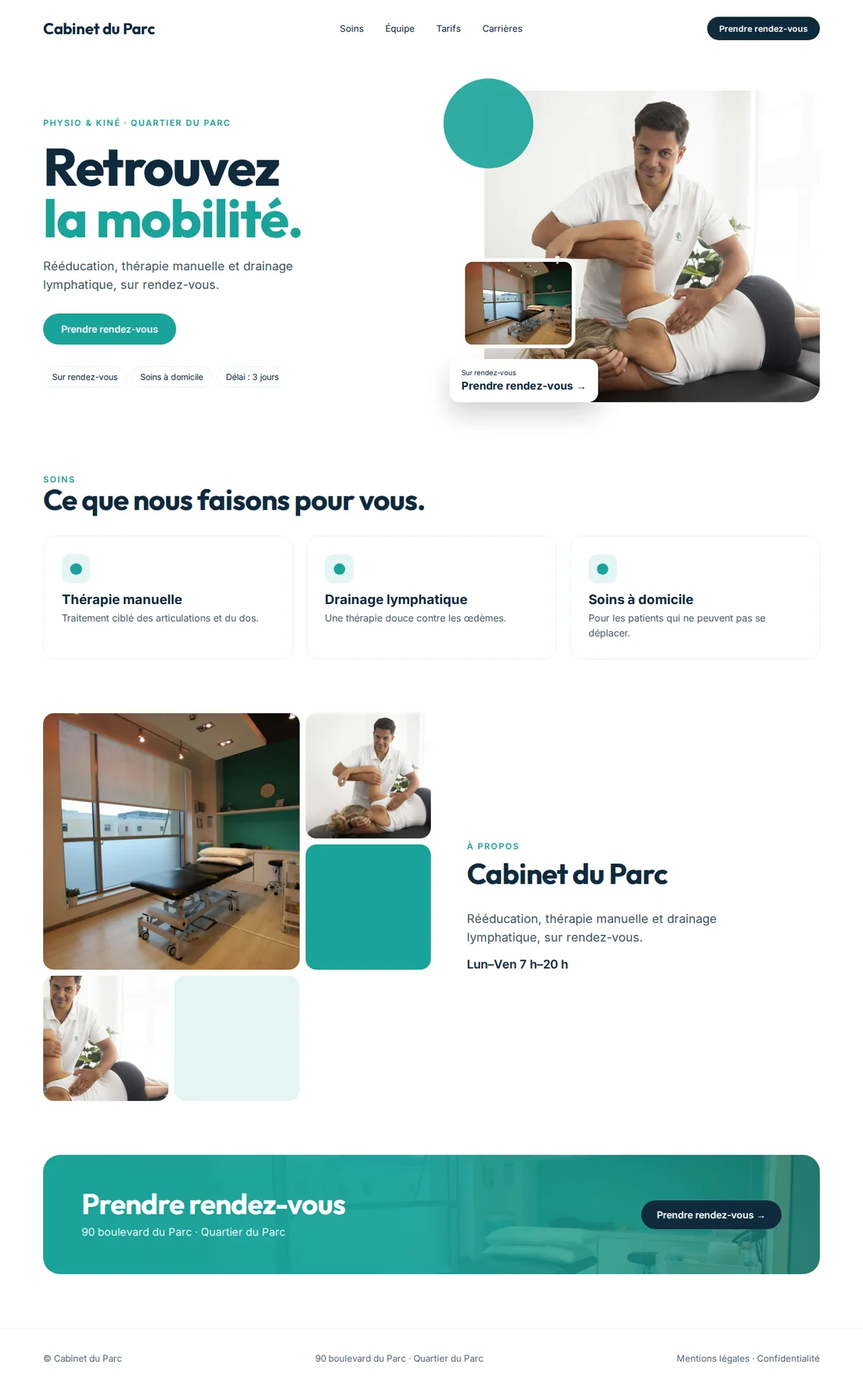 Exemple de site Web complet pour les cliniques de physiothérapie sur ordinateur : Cabinet du Parc