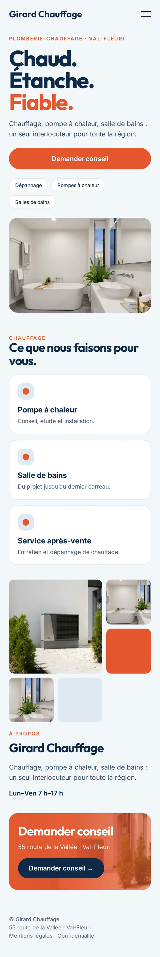 Version mobile de l’exemple de site Web pour les plombiers et entreprises de chauffage