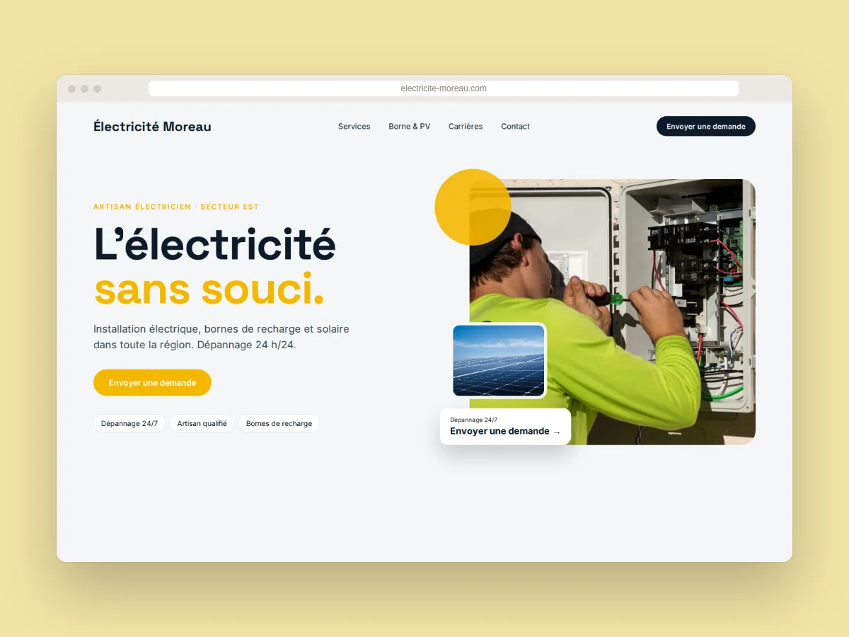 Maquette du site d’Électricité Moreau, électricien avec service de dépannage
