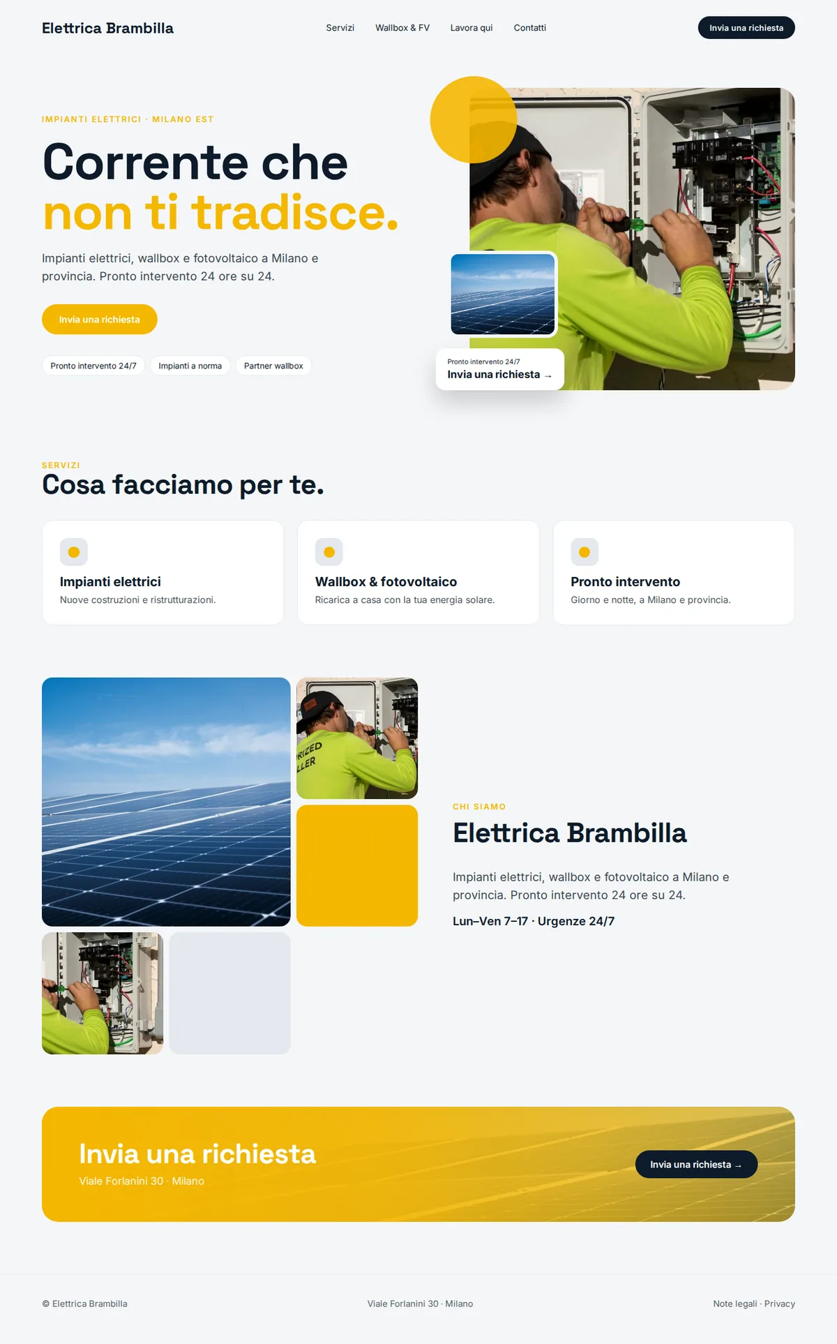 Sito web di esempio completo per elettricisti e impiantisti su desktop: Elettrica Brambilla