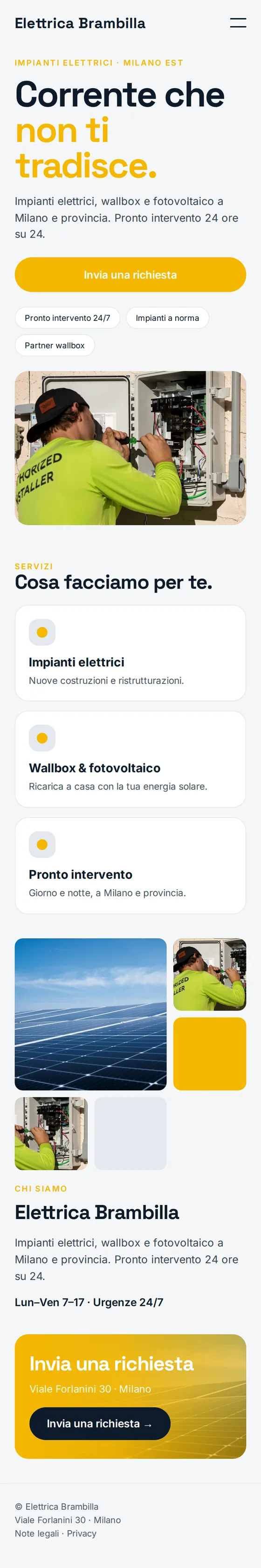Versione mobile del sito web di esempio per elettricisti e impiantisti