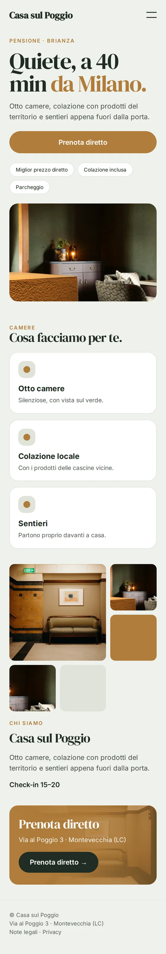 Versione mobile del sito web di esempio per hotel, B&B e agriturismi