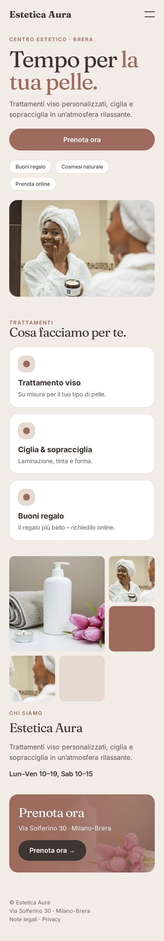 Versione mobile del sito web di esempio per centri estetici