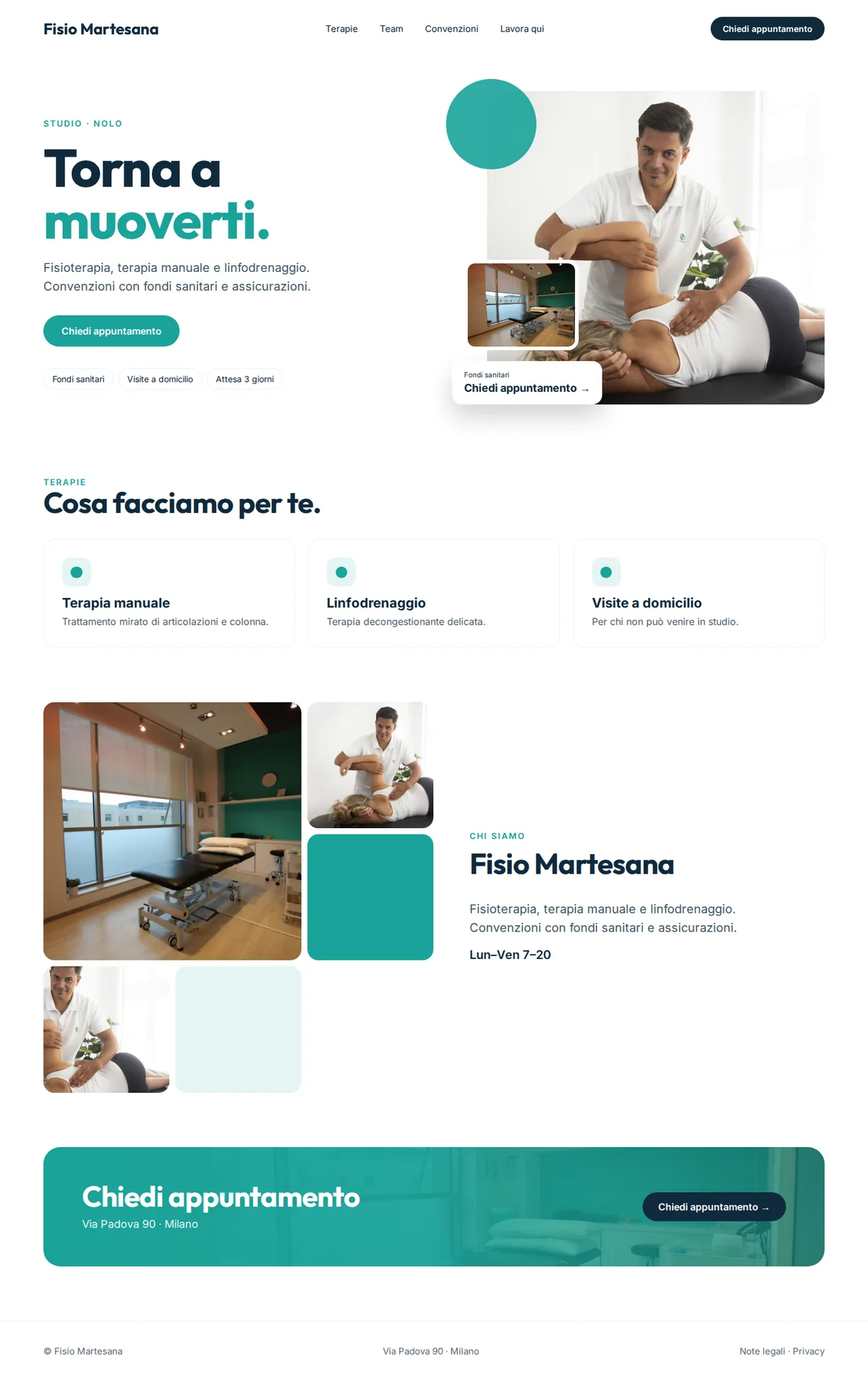 Sito web di esempio completo per studi di fisioterapia su desktop: Fisio Martesana