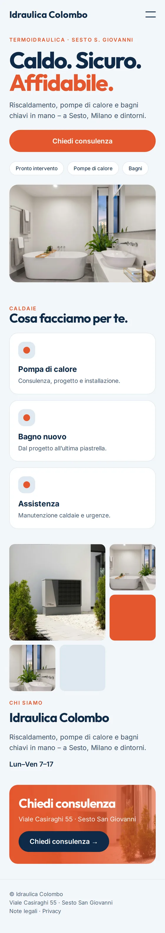 Versione mobile del sito web di esempio per idraulici e imprese termoidrauliche
