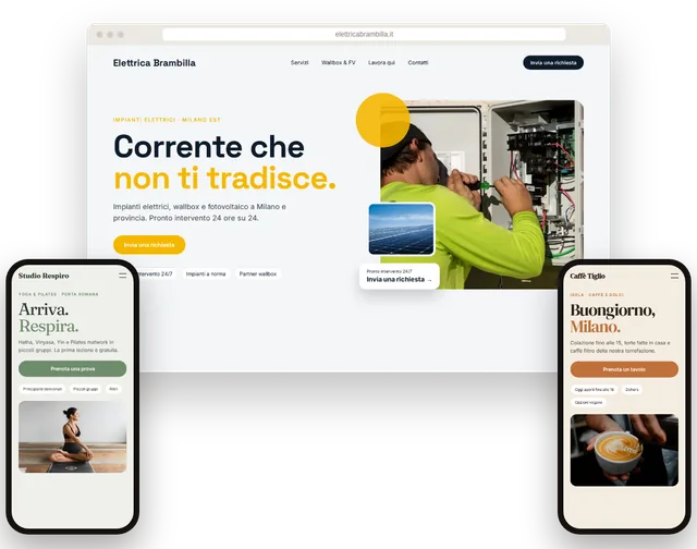 Sito di esempio di un nail salon milanese su un portatile e di un caffè su uno smartphone