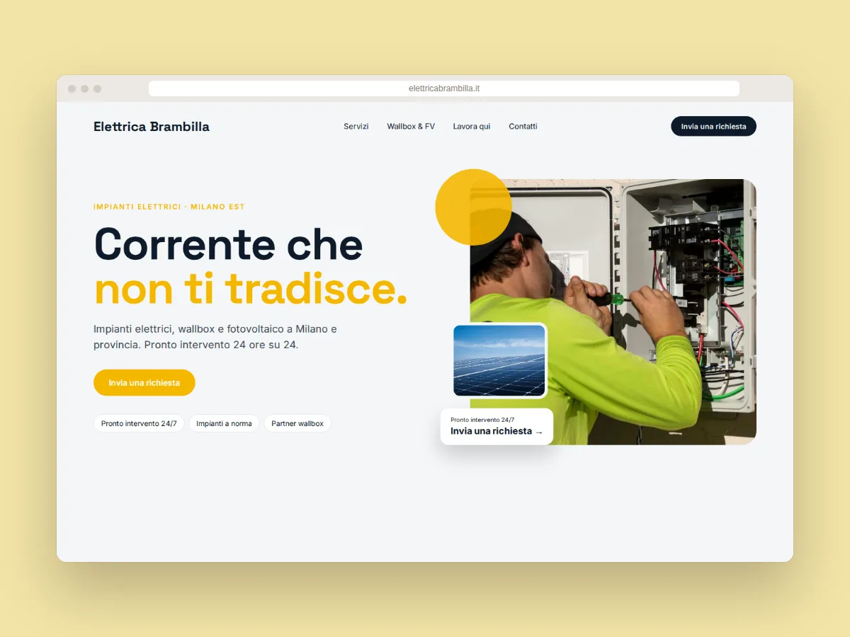 Progetto di sito web per l'elettricista Elettrica Brambilla con pronto intervento 24/7