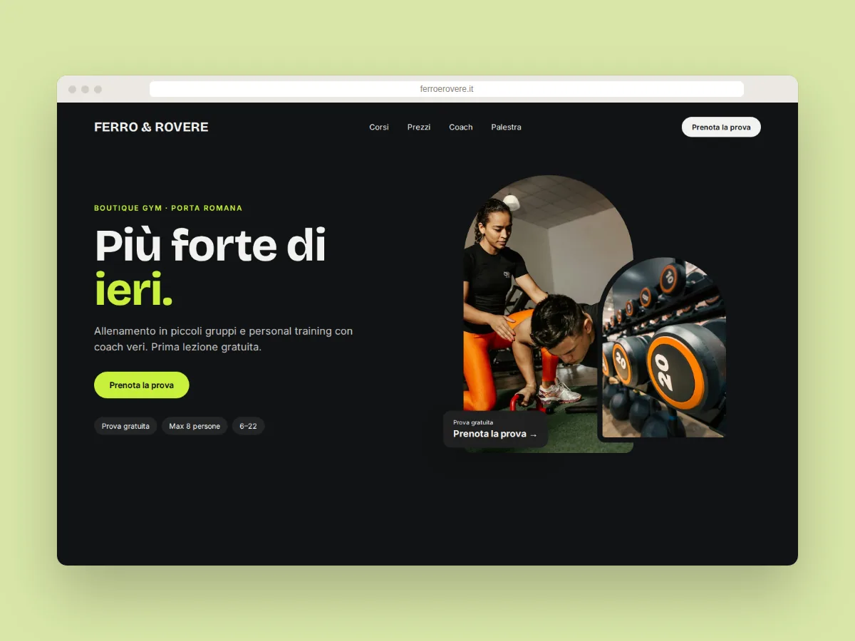 Progetto di sito web per la palestra boutique FERRO & ROVERE a Milano
