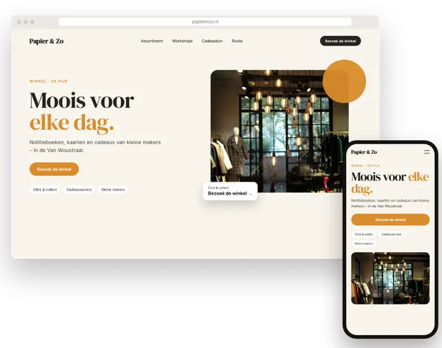 Voorbeeldwebsite voor een zelfstandige winkel