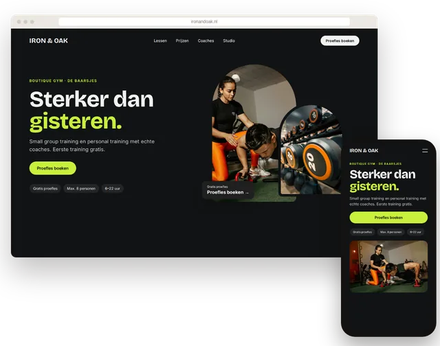 Voorbeeldwebsite voor een sportschool met lesrooster en proefles boeken