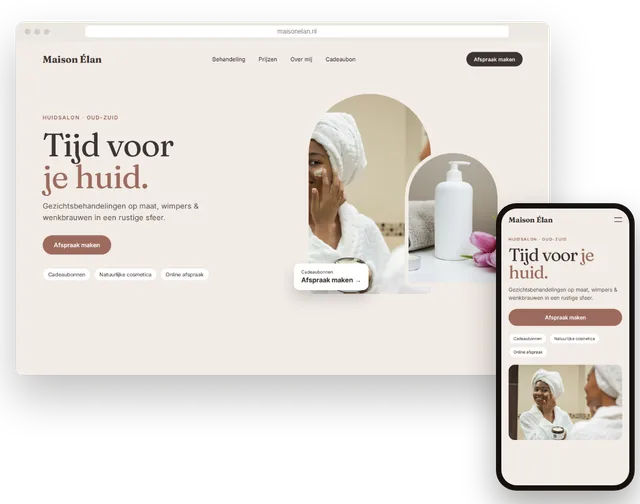 Voorbeeldwebsite voor een schoonheidssalon met behandelingen en online afspraken maken